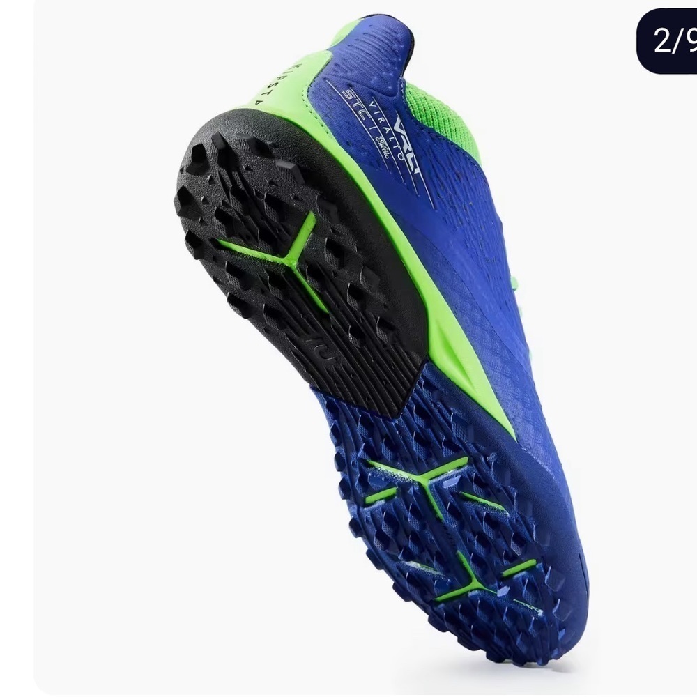 KIPSTA Kids' Hard Ground Football Boots Viralto III Turf TF - Blue/Green sz 3.5